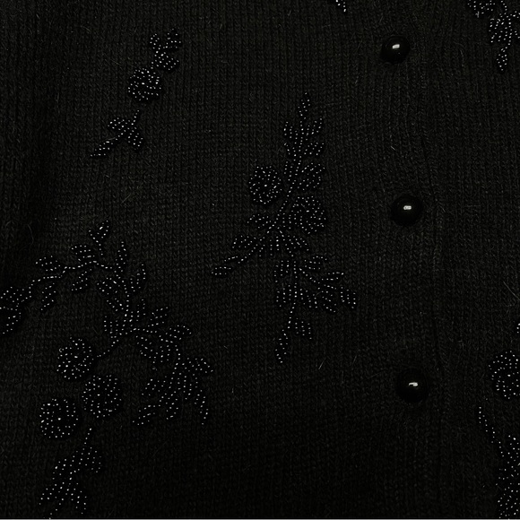 NWT Jamie Scott Black Beaded Silk, Angora and Nylon Button Down Cardigan - Picture 6 of 10